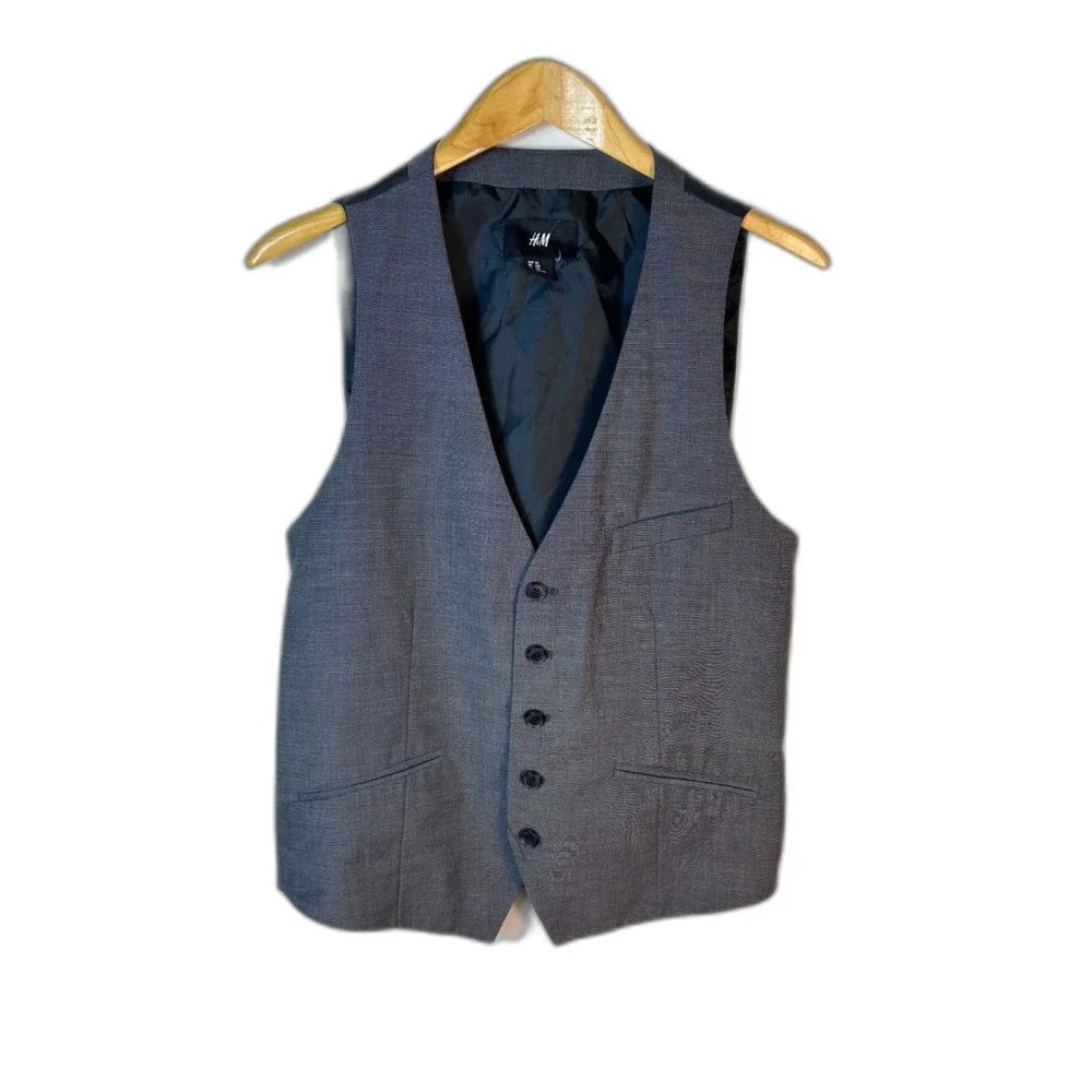 H&M Men's Gray Classic 5 Button-Front Waistcoat Suit Vest Size 42R